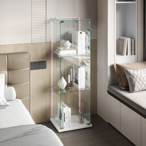 HYTKKBD - Vitrine en Verre avec 1 Portes et 3 Étagères,Vitrine pour Collection avec Bande Lumineuse LED,Vitrine Multifonctionnelle,Vitrine Salon,Verre Trempé,123.3x40x35cm,Blanc