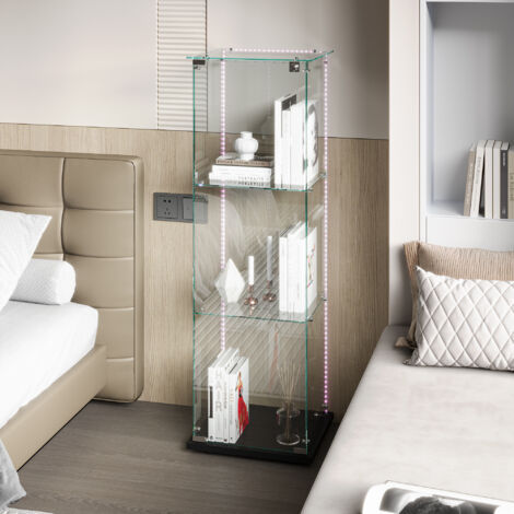 HYTKKBD - Vitrine en Verre avec 1 Portes et 3 Étagères,Vitrine pour Collection avec Bande Lumineuse LED,Vitrine Multifonctionnelle,Vitrine Salon,Verre Trempé,123.3x40x35cm,Noir