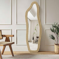 HYTKKBD – Miroir sur Pied 160x50cm,Miroir sur Pied Pleine Longueur,Cadre en Velours,Pour Chambre à Coucher,Vestiaire,Salon,Salle de Bain,Forme de Flexion Irrégulière,Jaune