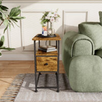 HYTKKBD – Table D'appoint 60x30x62cm,Bout de Canape avec Prise Électrique et Port USB,Side Table avec Tiroir de Rangement,Table de Chevet,Idéale Pour Salon et Chambre, Marron