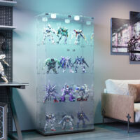 HYTKKBD - Vitrine en Verre avec 2 Portes et 4 Étagères,Vitrine pour Collection avec Lumières LED,Vitrine Multifonctionnelle,Vitrine Salon,Verre Trempé,163x78.5x35cm,Noir