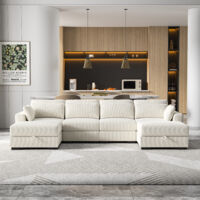 BPKADHY Canapé 4 Places Moderne, Canapés Modulables, Canapé Capitonné avec Coussins et 2 Poufs de Rangement, Canapé D'angle en Velours Côtelé, Canapés Bas, Canapé de Salon, Chambre à Coucher, Beige