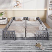 BPKADHY Lit Enfant 180x200, Lit Montessori au Sol avec Barriere, Lit Double Enfant Bois de Massif, Lit Adolescent Fille Garçon, Cadre de Lit au Sol sans Sommier à Lattes, Protection Anti-Chute, Gris