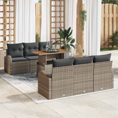 Set Divano Modulare VidaXL 6 Pezzi In Polyrattan Grigio Chiaro – Con Cuscini E Vani Portaoggetti, Per Esterni Resistente Ai Raggi UV