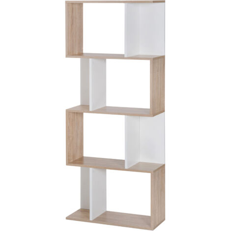 HOMCOM Libreria Design Moderno a 4 Ripiani 60x24x148cm Bianco e Legno Naturale