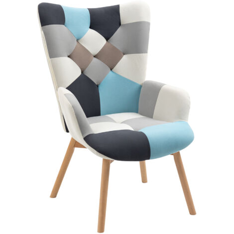 HOMCOM Poltroncina da Salotto in Velluto Trapuntato Multicolore 66x76x98cm (1/5)