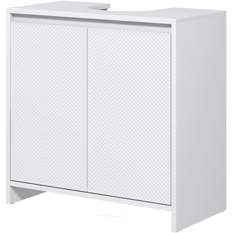 HOMCOM Mobile Bagno Sottolavabo con 2 Ante Decorate e Intaglio a U Bianco