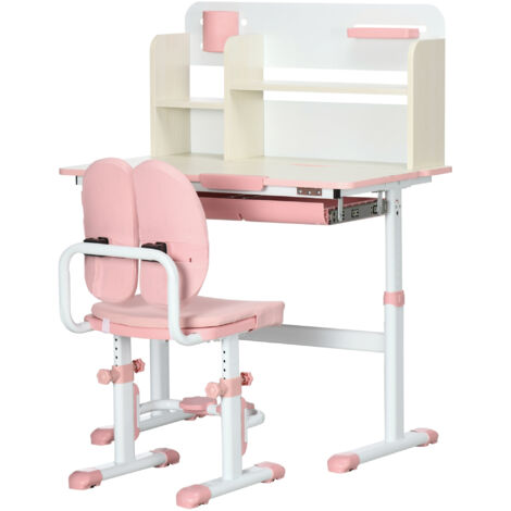 HOMCOM Banco Scuola Inclinabile e Sedia Altezza Regolabile Bimbi 3-12 Anni Rosa