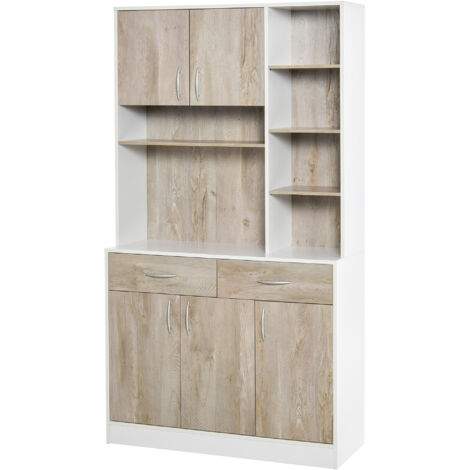 HOMCOM Mobile Buffet Dispensa Cucina, Ante Cassetti Vani Aperti, Bianco e Legno
