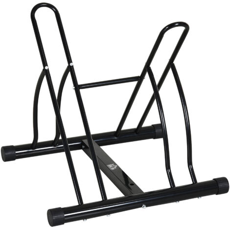 HOMCOM Rastrelliera da Terra per 2 Biciclette con Pneumatici fino 6.5 cm, Telaio Orientabile in Acciaio Nero, 60x54x57cm (1/4)