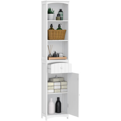 HOMCOM Mobiletto a Colonna Salvaspazio MDF Bianco per Bagno/Camera 34x24x170cm