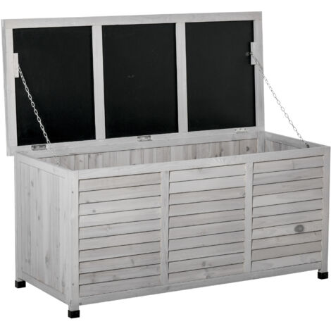 Outsunny Panca Contenitore in Legno Cassapanca da Esterno Grigio