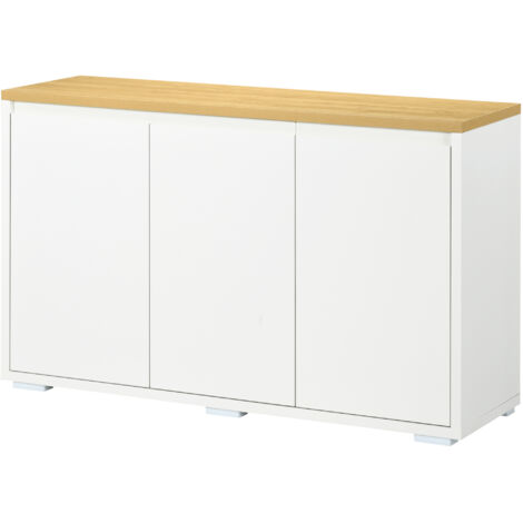 HOMCOM Mobile Multiuso con 2 Armadietti a 2 Livelli in Truciolato, Ripiano Regolabile, 120x37x75cm Bianco e Color Legno