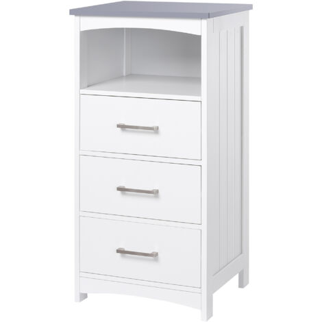 kleankin Mobiletto Bagno con 3 Cassetti e Ripiano Aperto in MDF Bianco