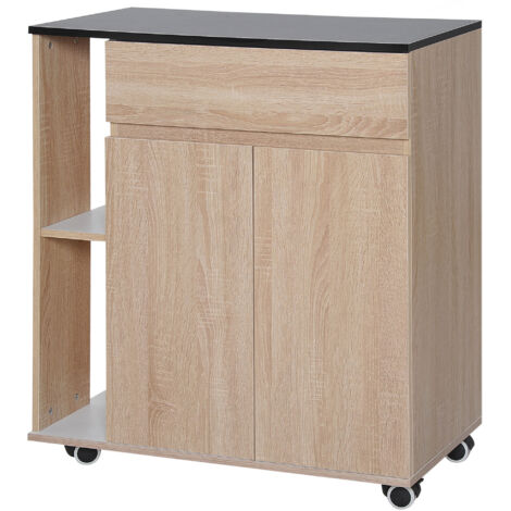 HOMCOM Carrello da Cucina Moderno con Ruote, Cassetto, Ante e Mensole in Legno