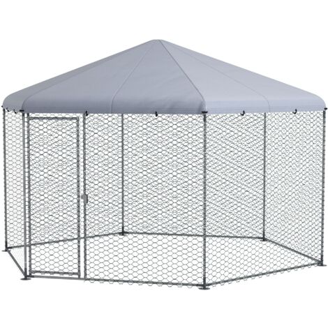 PawHut Recinto per Galline con Tetto e Porta Bloccabile in Acciaio 4x3.5x2.6m