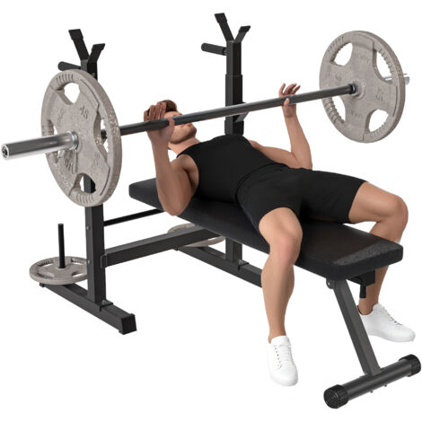 HOMCOM Panca da Palestra Pieghevole con Supporto per Bilanciere Regolabile in 8 Posizioni, Panca Pesi in Acciaio e PU per Palestra Casa, Portata 150 kg, 140x73x98-122 cm, Nero