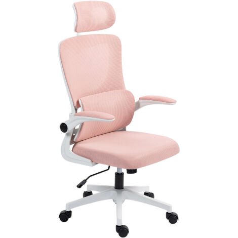 Vinsetto Sedia da Ufficio Ergonomica con Supporto Lombare, Braccioli Ribaltabili, Poggiatesta Regolabile, Poltrona Scrivania Girevole Inclinabile con Schienale Alto, Altezza Regolabile in Rete, Rosa (1/5)