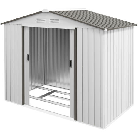 Outsunny Capanno da Giardino con Porte Scorrevoli in Lamiera d'Acciaio Bianco