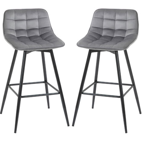 HOMCOM Set 2 Sedie Imbottite Sgabelli da Bar Stile Nordico Velluto Grigio (1/5)