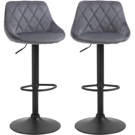 HOMCOM Set 2 Sgabelli da Bar con Altezza Regolabile, Base in Metallo e Seduta Finta Pelle, Sgabelli Alti Moderni Girevoli con Schienale e Poggiapiedi 46x48x83-104cm, Grigio e Nero