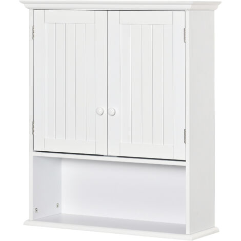 kleankin Mobile Pensile Bagno con Armadietto a 2 Ante e Ripiano Aperto Bianco (1/5)