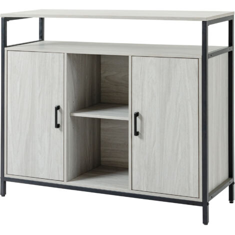 Homcom – Mobile cucina con 2 armadietti e ripiani – Grigio chiaro – Dimensioni 100x34x87.2cm – MDF e acciaio – Dispositivo antiribaltamento (1/5)