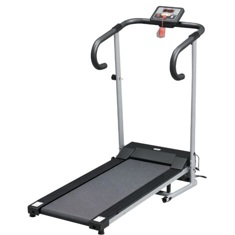HOMCOM Tapis Roulant Pieghevole con Inclinazione, Tapis Roulant Elettrico Portatile con Schermo LCD, Velocità 1-10 km/h, Ruote, Impugnatura, per Home, Casa e Ufficio, Nero