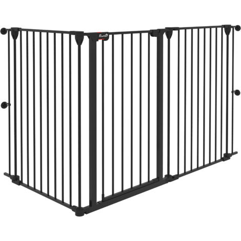 Pawhut – Cancellino per cani taglia media 206x90cm – Doppio sistema di blocco – Telaio in acciaio – Forma regolabile a U o L – Colore nero (1/5)