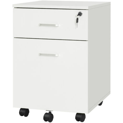 Vinsetto Cassettiera Ufficio a 2 Cassetti con 5 Ruote, Armadietto da Ufficio in Truciolato con Serratura, 40x49x58 cm, Bianco (1/5)