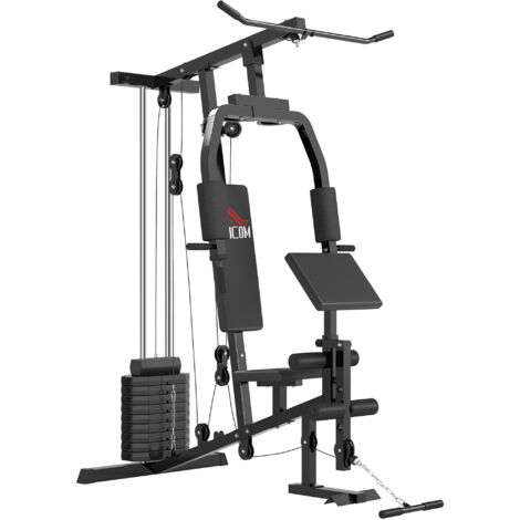 HOMCOM Palestra Multifunzione, Stazione Fitness con Pesi 45kg, Lat Pulldown, Leg Extension, Preacher Bicep Curl, Triceps Pulldown, Power Tower per Home Gym Casa