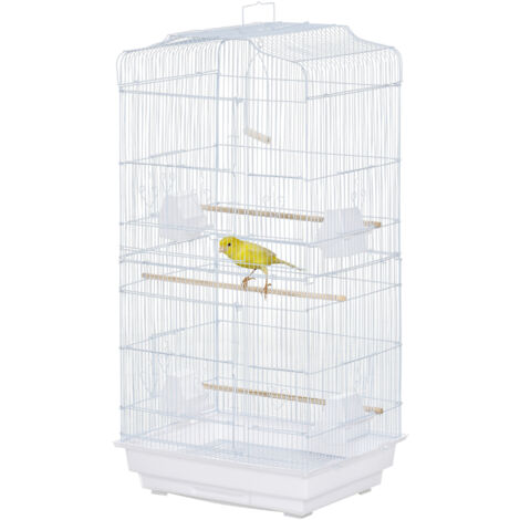 PawHut Gabbia per Uccelli, Voliera in Metallo e Plastica,Bianco