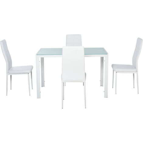 HOMCOM Set 5 Pezzi con 1 Tavolo e 4 Sedie per Cucina o Sala da Pranzo Bianco