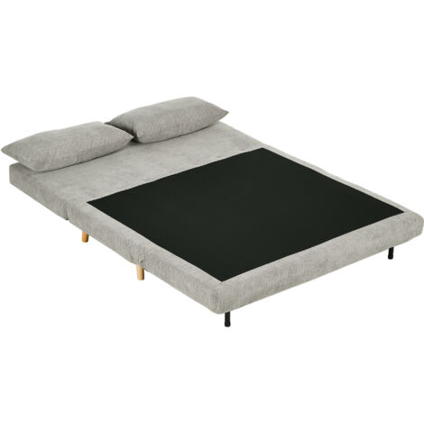 HOMCOM Divano Letto 2 Posti in Tessuto Effetto Lino e Legno Grigio