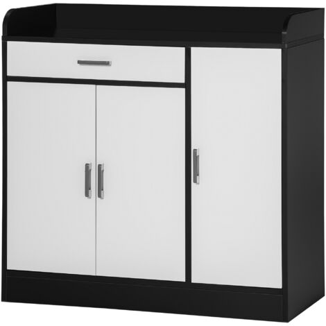 HOMCOM Mobiletto da Cucina Moderno in MDF con 2 Armadietti, 1 Cassetto e Ripiani Regolabili, 90x40x90 cm, Bianco e Nero (1/5)