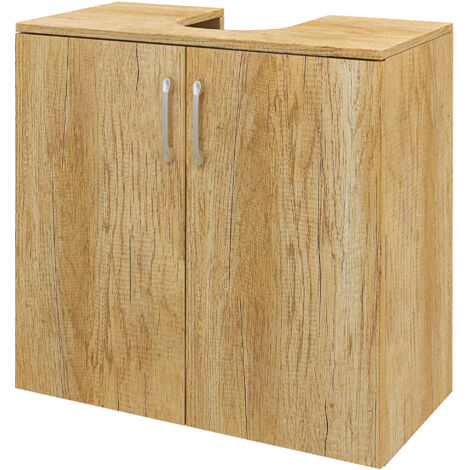 HOMCOM Mobile Bagno Sospeso Sottolavabo 2 Ante e 2 Ripiani in Legno Naturale