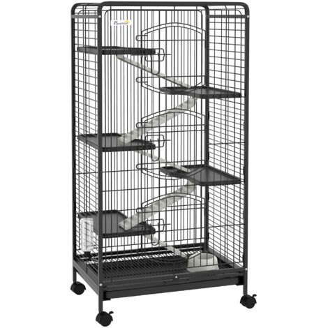 PawHut Gabbia per Piccoli Animali con 5 Rampe, 5 Piani e Ruote 61.5x44x131cm