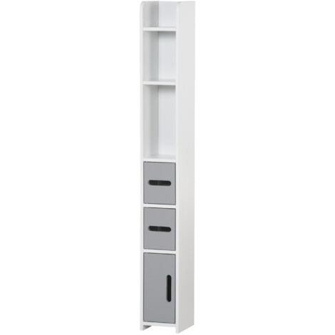 kleankin Mobile Bagno con Mensole e Armadietti Legno Bianco e Grigio 15x17x120cm