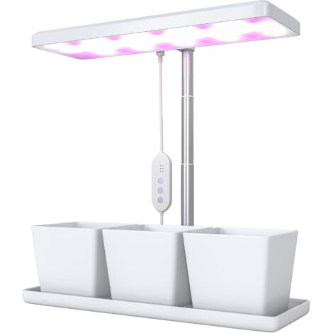 Outsunny Luci per Piante a LED con 3 Vasi e Timer 31.8x13.4x35.6 cm Bianco (1/5)