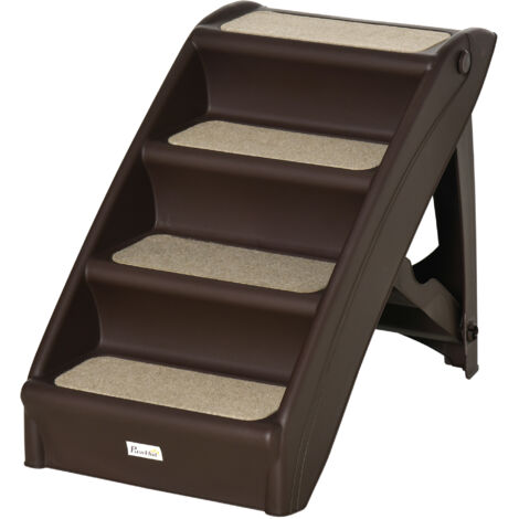 PawHut Rampa con Scalini per Cani Pieghevole a 4 Gradini Antiscivolo Marrone (1/5)