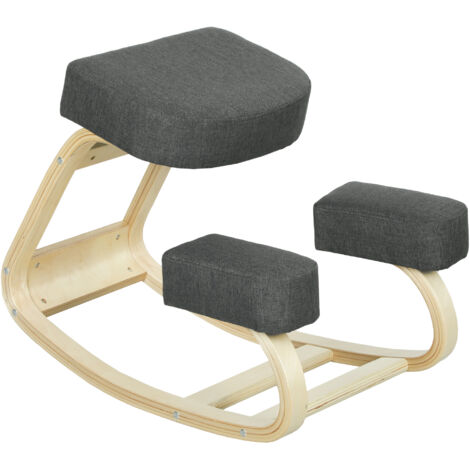 Vinsetto Sedia Ergonomica con Inginocchiatoio in Betulla e Cuscino Grigio (1/5)