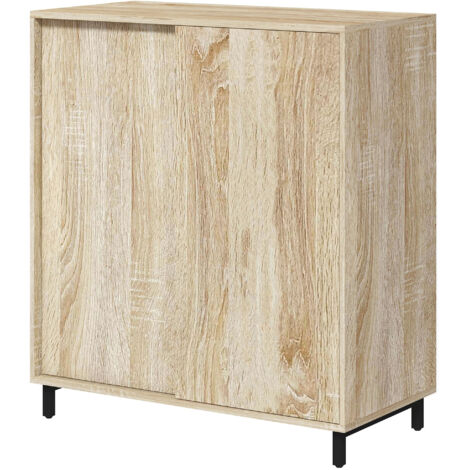 HOMCOM Scarpiera da Ingresso a 4 Livelli, Mobile Scarpiera in Truciolato e Acciaio e Porta Scorrevole, Mobile per Scarpe con Ripiani max 12 Paia di Scarpe, 80x40x93 cm, color Legno (1/5)