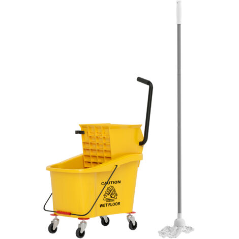 HOMCOM Carrello Pulizie Professionali da 36L con Secchio e Mocio, Carrello Lavapavimenti con Strizzatore, Maniglia e 4 Ruote in Plastica, 55x37x65 cm, Giallo (1/5)