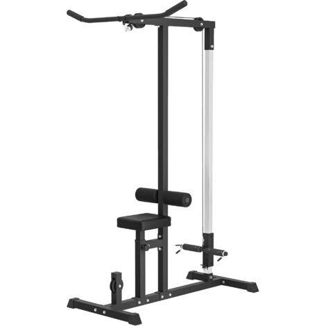 HOMCOM Stazione Fitness Pull Down, Power Tower Multifunzione per Palestra in Casa con Panca Regolabile a 3 Livelli, in Acciaio per Home Gym Casa, 107x120x190cm, Nero