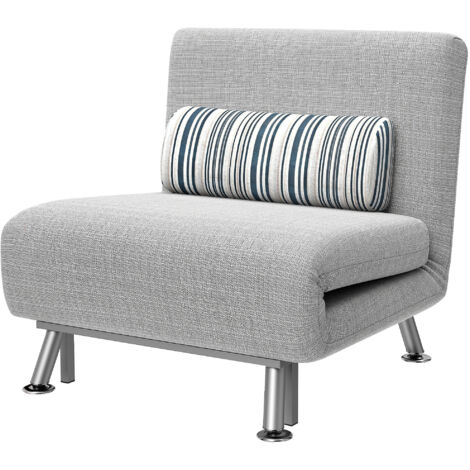 HOMCOM Poltrona Letto Singolo in Cotone e Ferro con Cuscino 75x70x75cm Grigio (1/5)