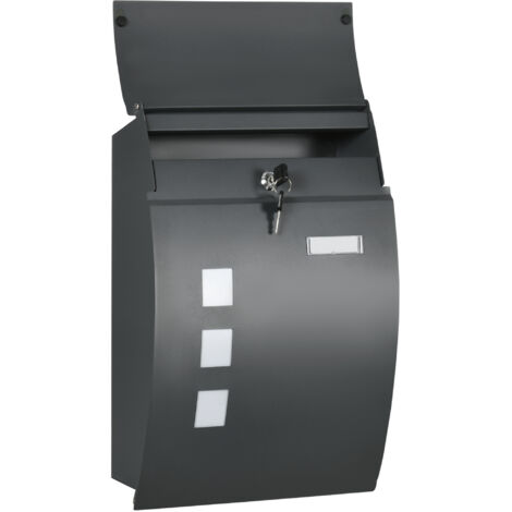 HOMCOM Cassetta Postale Ricurva in Acciaio Zincato con 3 Fessure e 2 Chiavi di Sicurezza incluse, 45x10x32 cm, Grigio (1/5)