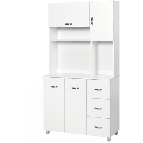 HOMCOM Credenza Cucina Alta Moderna con Armadietti, Cassetti e Ripiani Bianco