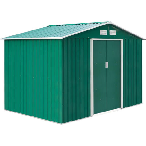 CASETTA BOX PORTA ATTREZZI GIARDINO DOPPIE PORTE SCORREVOLI 277×195×192cm VERDE
