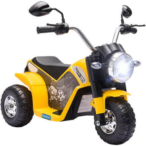 HOMCOM Moto per Bambini 6V Velocità 2 km/h con 3 Ruote Luci e Suoni Giallo