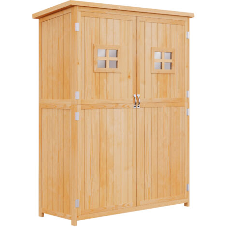 Outsunny Casetta Porta Attrezzi da Giardino in Legno 2 Porte e Mensole